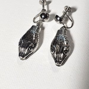 Vintage Whiting & Davis silver tone snake head earrings